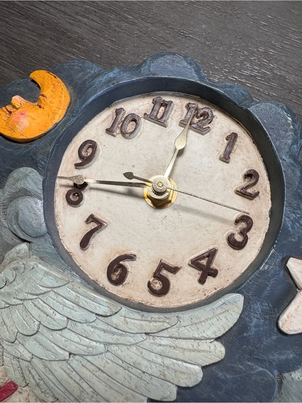Vintage Angel Celestial Clock Moon Stars Clouds